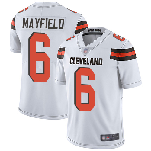 Cleveland Browns Baker Mayfield Men White Limited Jersey 6 NFL Football Road Vapor Untouchable